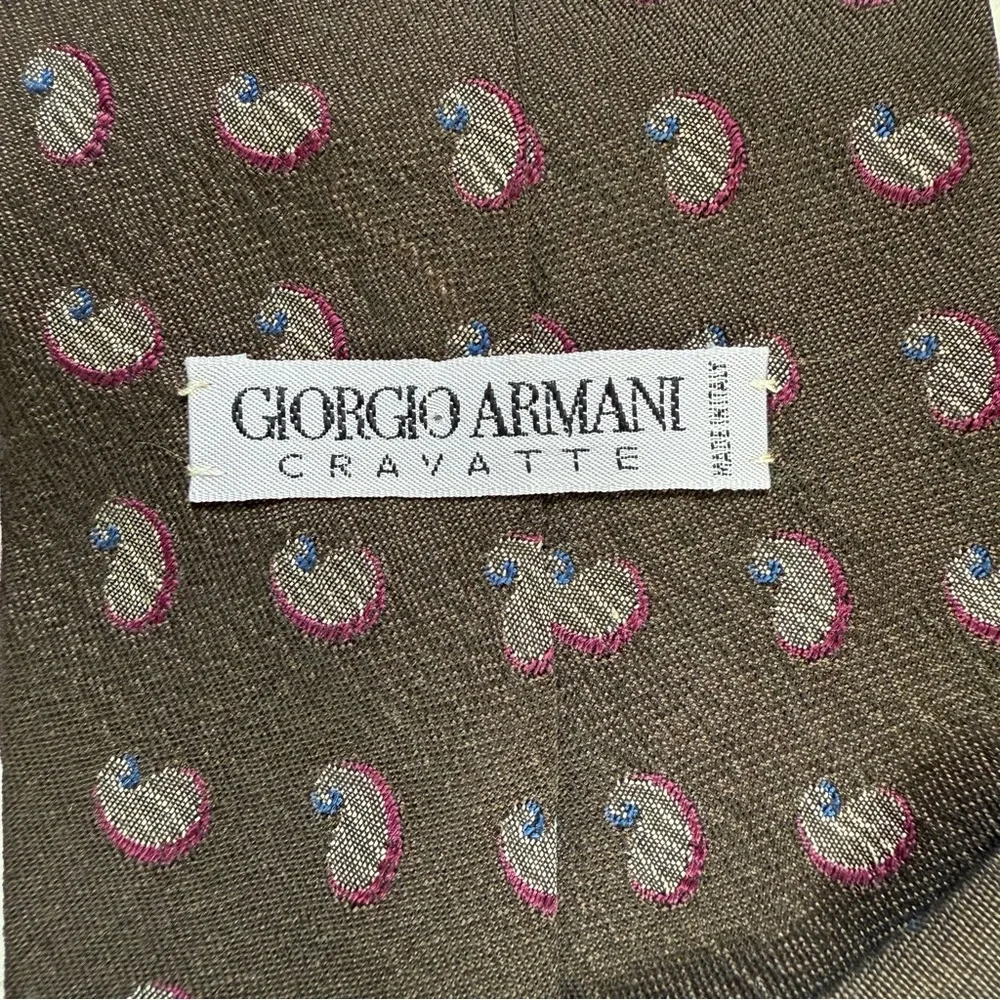 Giorgio‎ Armani Cravatte Silk Tie Brown Mini Paisley Made in Italy
